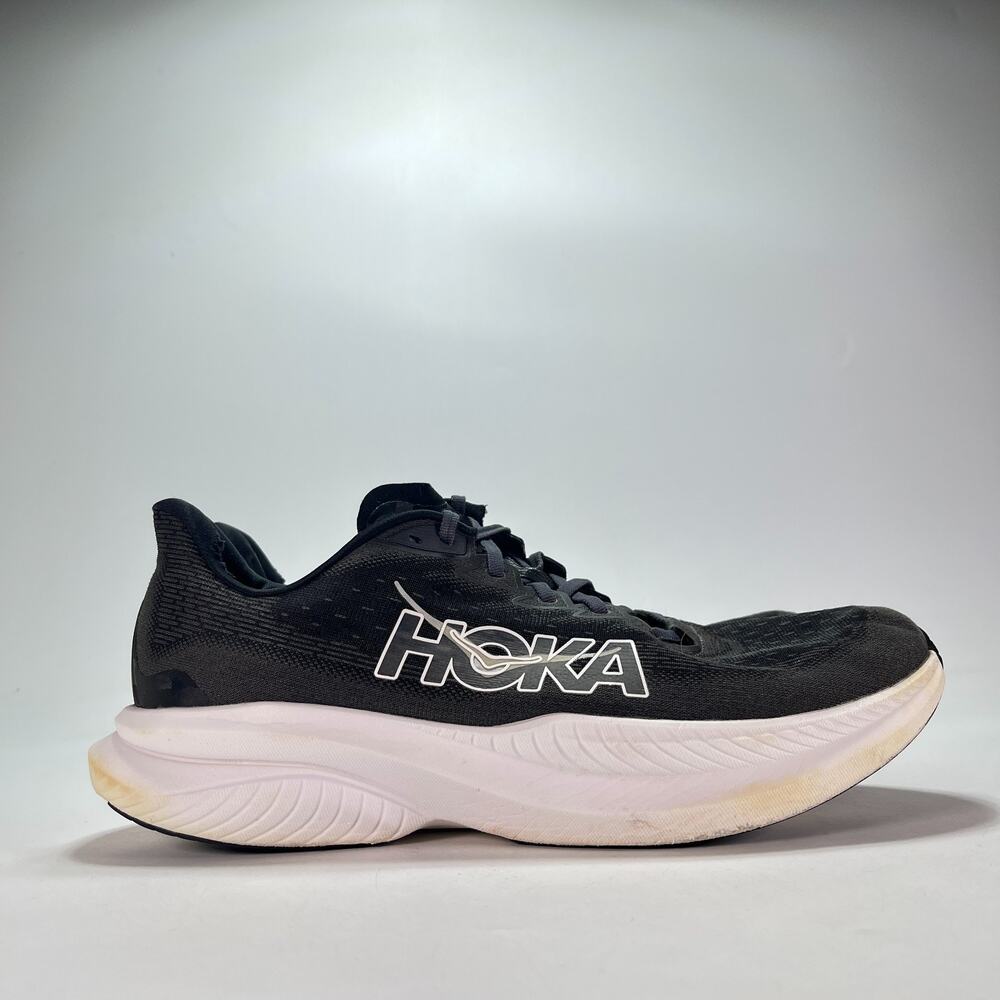 HOKA Mach 6 Black White Lace Up Road Running Shoes 1147790 BWHT Men's Size 12.5D